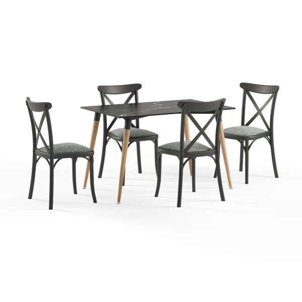 Compact Laminat Masa Sandalye Takımı 4 Kişilik 77x120 cm