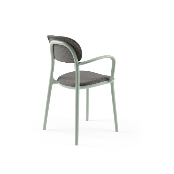 Nil Yeşili Antrasit Kumaş Döşemeli Kollu Modern Plastik Sandalye | Zarif Salon, Yemek Odası ve Cafe Sandalyesi