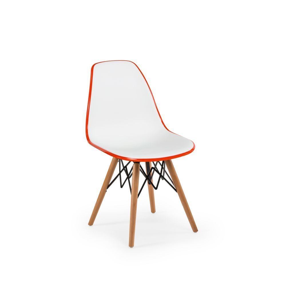 Sandalye Modeli Çift Renk Plastik Turuncu Beyaz Ahşap Ayak