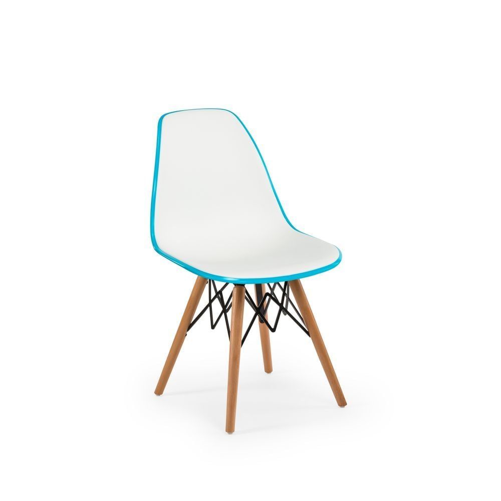 Modern Sandalye Çift Renk Plastik Mavi Beyaz Ahşap Ayak