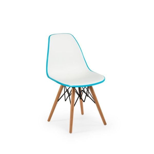 Modern Sandalye Çift Renk Plastik Mavi Beyaz Ahşap Ayak