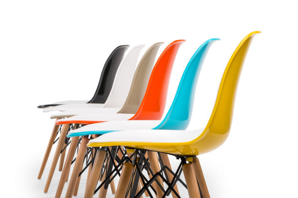 Modern Sandalye Çift Renk Plastik Mavi Beyaz Ahşap Ayak