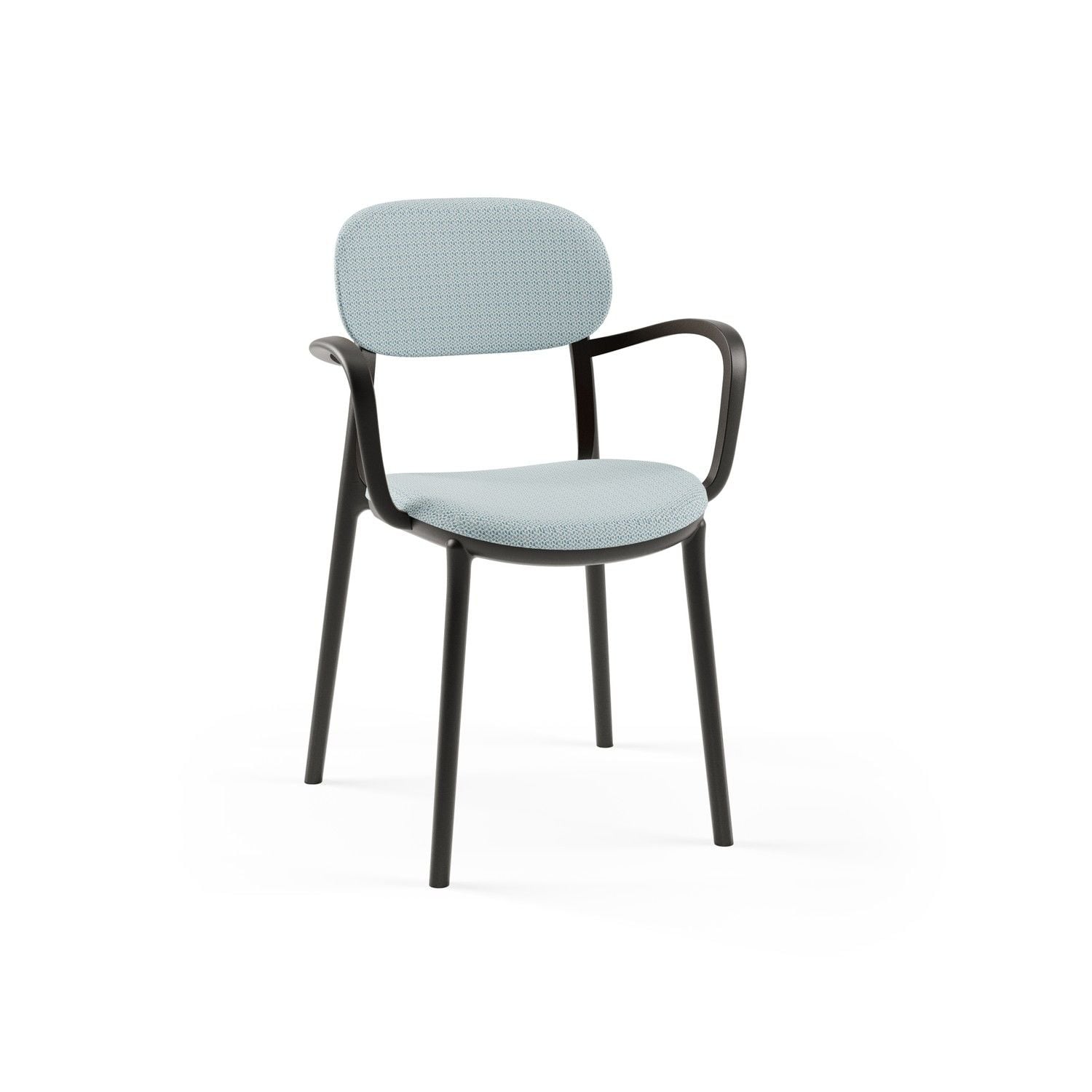 Siyah Plastik Gövdeli Açık Mavi Kumaş Döşemeli Modern Kollu Salon Sandalyesi – Dayanıklı, Hafif, İstiflenebilir