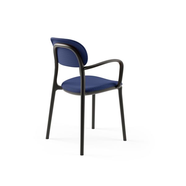 Siyah Plastik Koyu Mavi Kumaş Döşemeli Modern Kollu Restaurant Sandalyesi – Dayanıklı, Hafif ve Şık