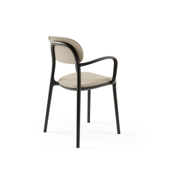 Siyah Plastik Kumaş Döşemeli Modern Kollu Otel Sandalyesi – Dayanıklı ve İstiflenebilir