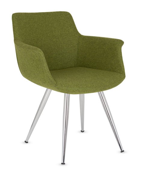 Empor Yeşil Kaşe Kumaş Cafe Koltuğu – Ergonomik, Şık Metal Krom Ayaklı, Rahat Oturuşlu Sandalye – Mutfak, Yemek Odası, Salon, Cafe, Restaurant ve Otel İçin İdeal