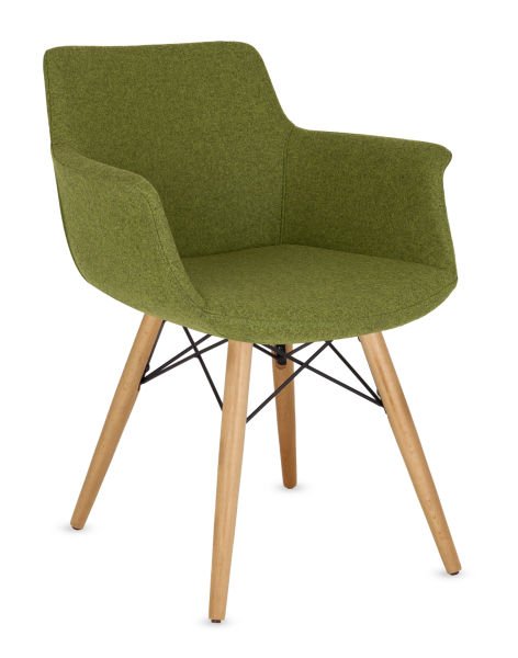 Empor Ahşap Ayak Yeşil Kaşe Kumaş Kafe ve Restoran Koltuğu - Şık ve Konforlu Cafe Sandalyesi