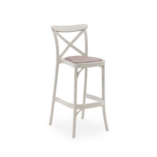 Bej 75 cm Kumaş Pedli Tonet Bar Sandalye İstiflenebilir