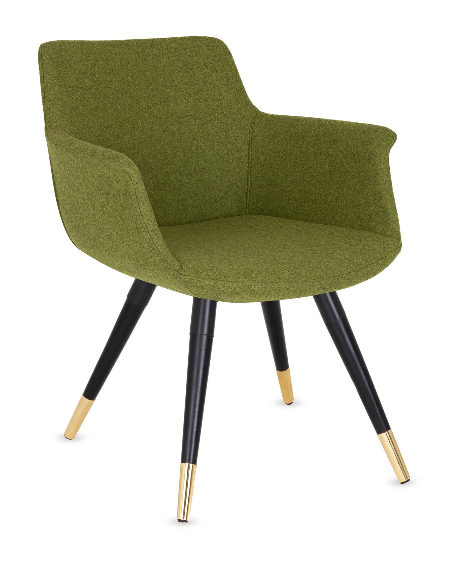 Empor Ahşap Ayak Yeşil Kaşe Kumaş Dekoratif Cafe Koltuğu - Siyah Metal Karkas ve Sarı Bronz Metal Kaplama Ayaklar ile Modern Tasarım