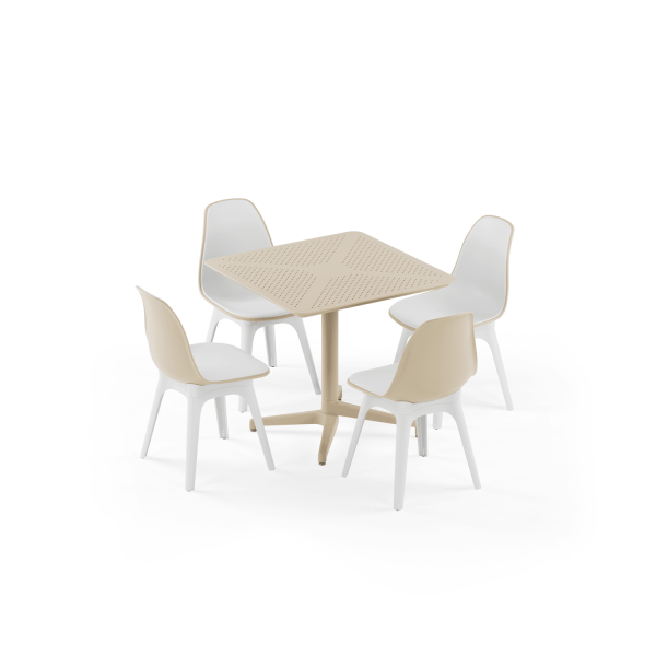 Bej Beyaz 4 Kişilik Katlanır Bahçe Masa Sandalye Takım 80x80