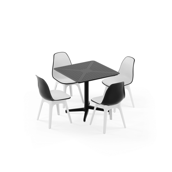 Siyah Beyaz 4 Kişilik 80x80 Dış Mekan Bahçe Masa Sandalye