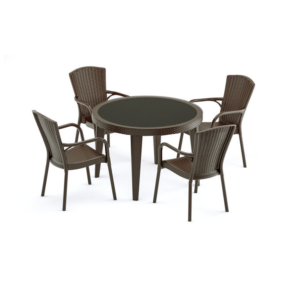 Wenge Bahçe Masa Sandalye Takımı Yuvarlak 110 cm 4 Kişilik