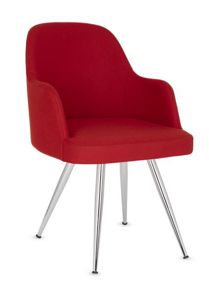 Opal Kırmızı Kaşe Kumaş Cafe Sandalyesi - Ergonomik Metal Krom Ayaklı Şık Mutfak, Salon, Restaurant ve Otel Sandalyesi