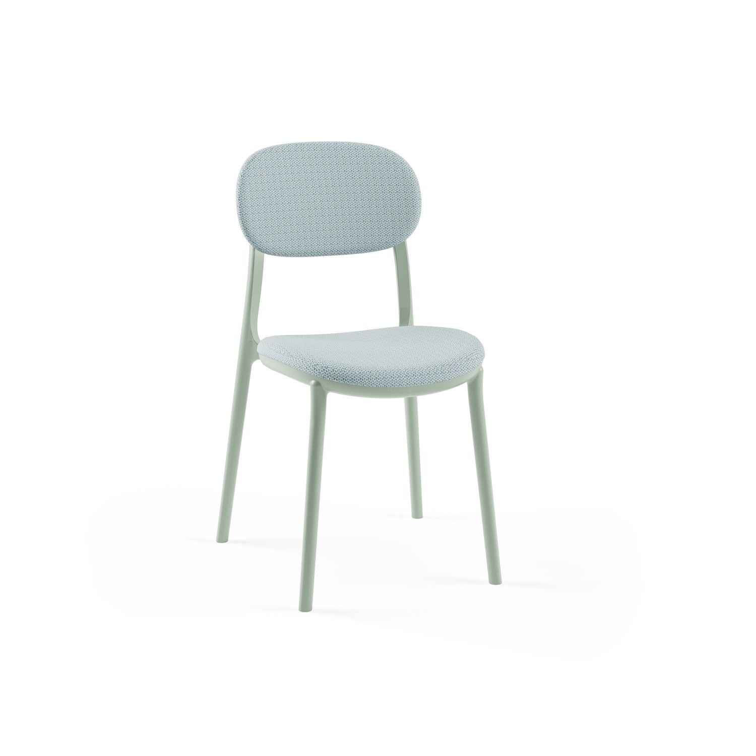 Nil Yeşili Plastik Gövdeli Açık Mavi Kumaş Döşemeli Modern Mutfak ve Cafe Sandalyesi - Dayanıklı, Hafif, İstiflenebilir