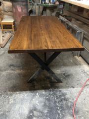 Kütük Masa 75x150 Göknar Ahşap Metal Ayaklı Masa