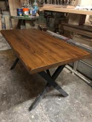 Kütük Yemek Odası Masası 80x180 Göknar Ağacı Metal Ayaklı