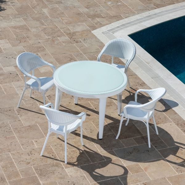 Beyaz 110 cm Dış Mekan Bahçe Masa Sandalye Takımı