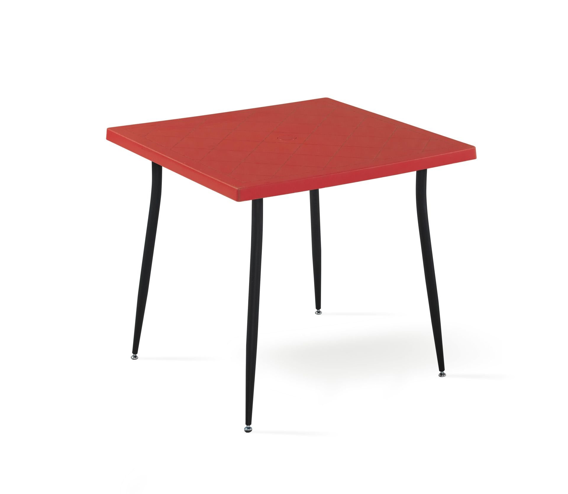 Kırmızı Üst Tabla Siyah Ayaklı Bahçe Masası 80x80 cm