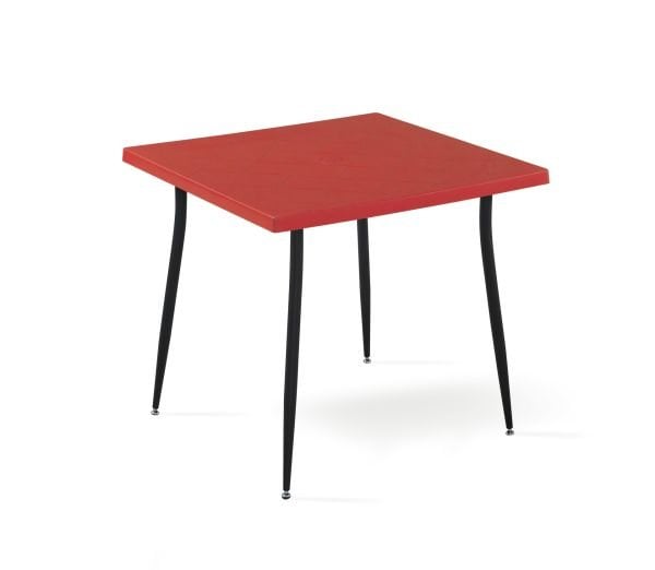Kırmızı Üst Tabla Siyah Ayaklı Bahçe Masası 80x80 cm