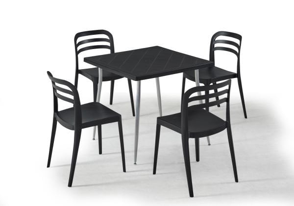 Siyah 4 Kişilik 80x80 cm Masa Sandalye Takımı Otel Kafe Restoran Balkon Teras ve Bahçe