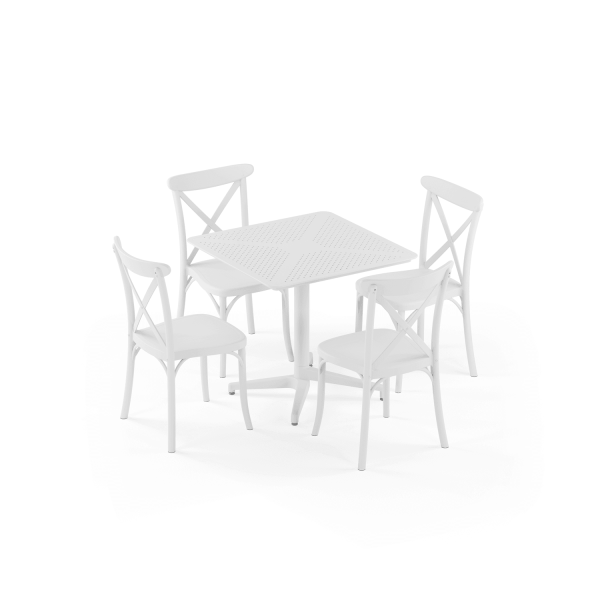 Beyaz Bahçe Masa Sandalye Takımı 4 Kişilik 80x80