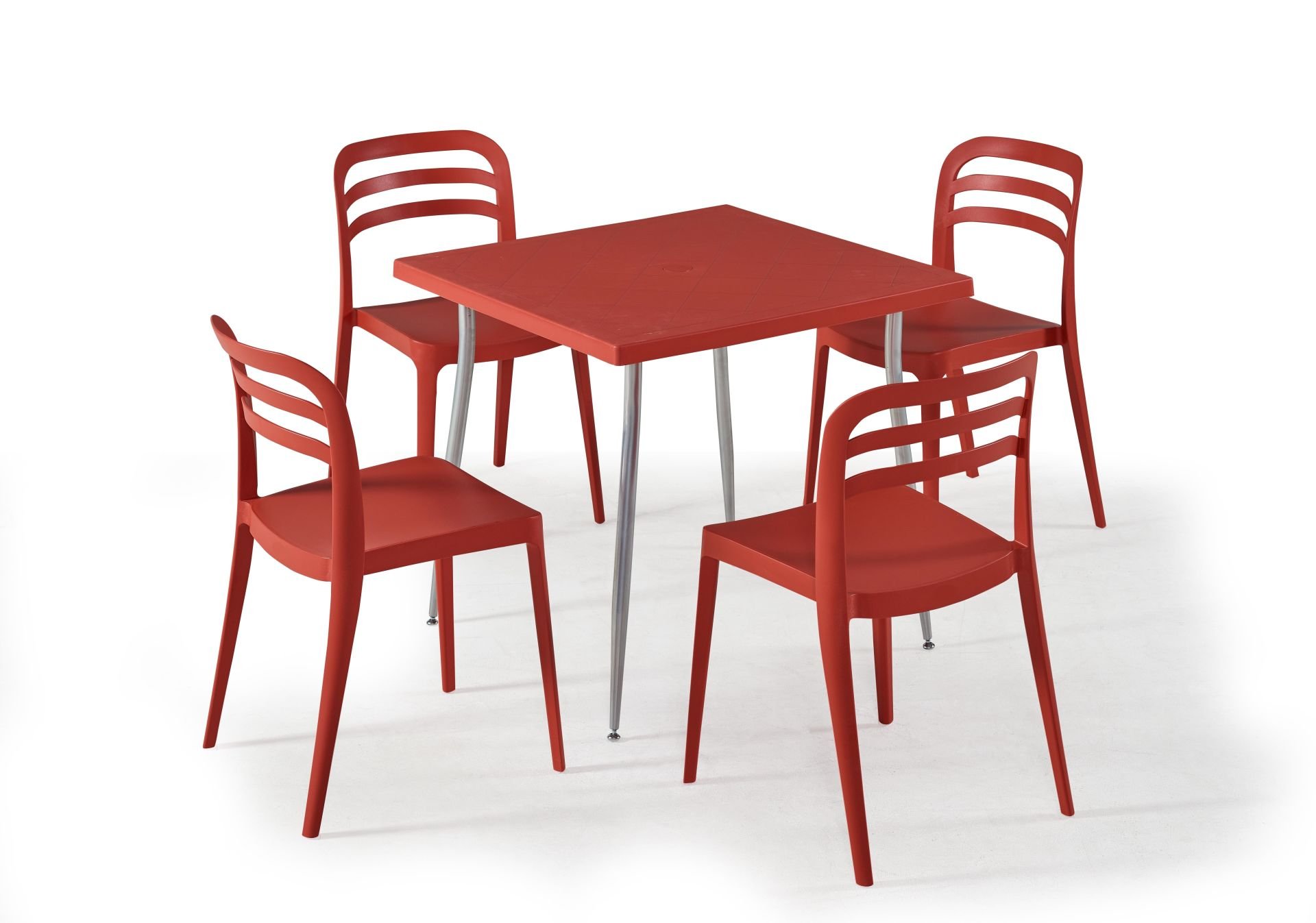 Kırmızı Bahçe Masa Sandalye Takımı 4 Kişilik 80x80 cm