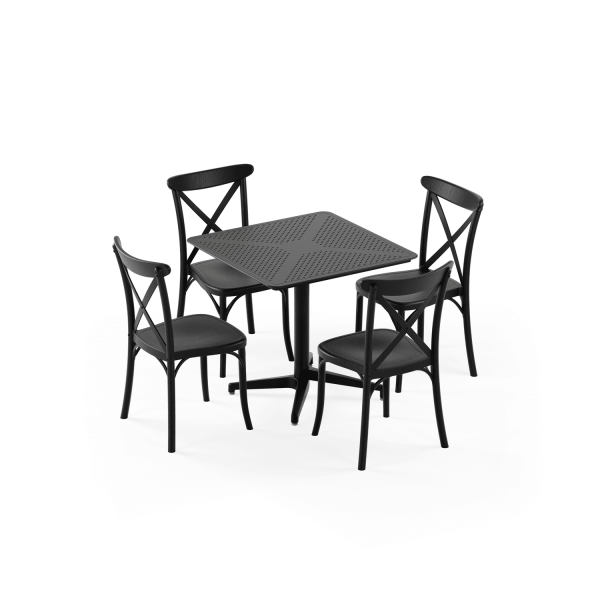 Siyah Bahçe Masa Sandalye Takımı 4 Kişilik 80x80