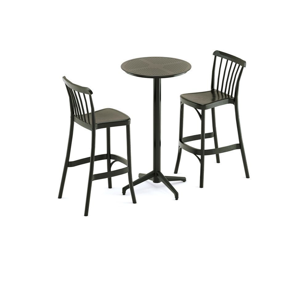 Siyah 60 cm Bahçe Bar Masa Sandalye Takımı 2 Kişilik Bistro