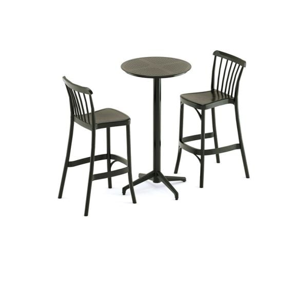 Siyah 60 cm Bahçe Bar Masa Sandalye Takımı 2 Kişilik Bistro