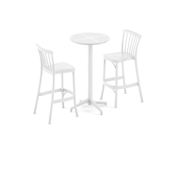 Beyaz 60 cm 2 Kişilik Bahçe Bar Masa Sandalye Bistro Seti
