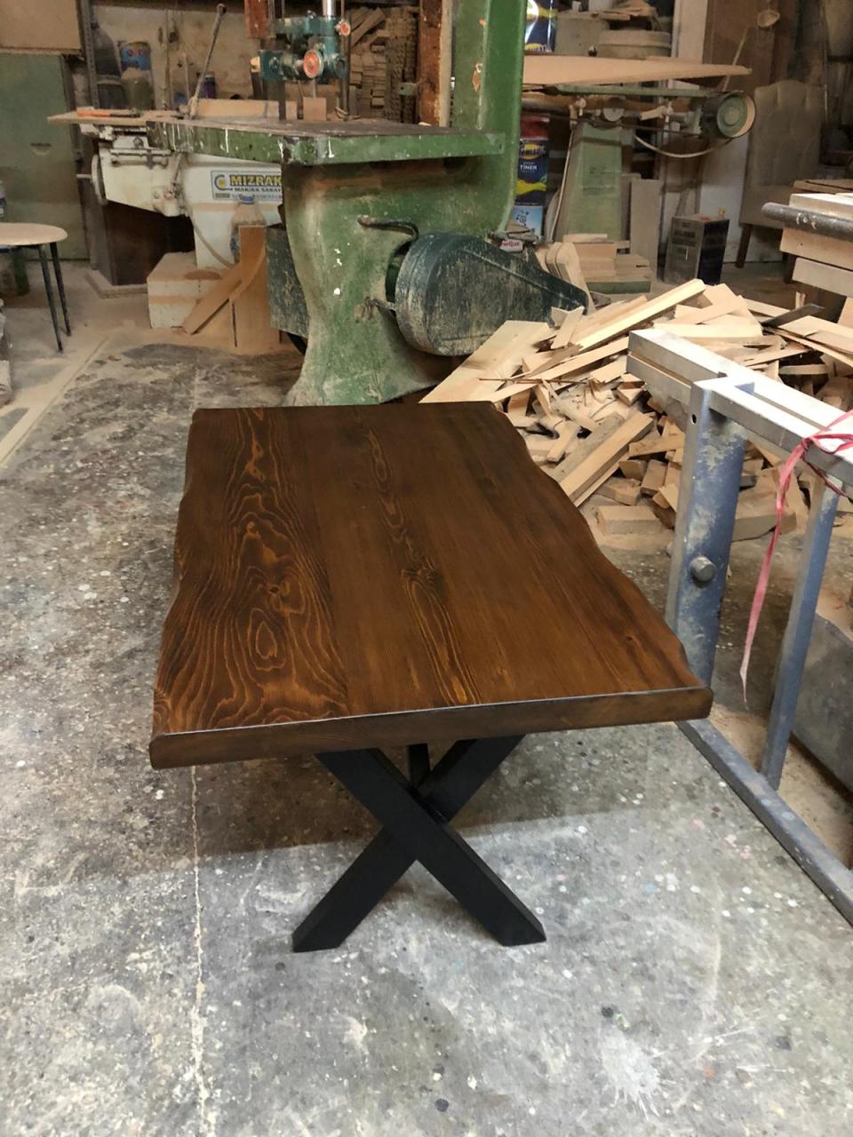 Kütük Orta Sehpa 60x100 cm Göknar Ağacı Caviz X Ayaklı