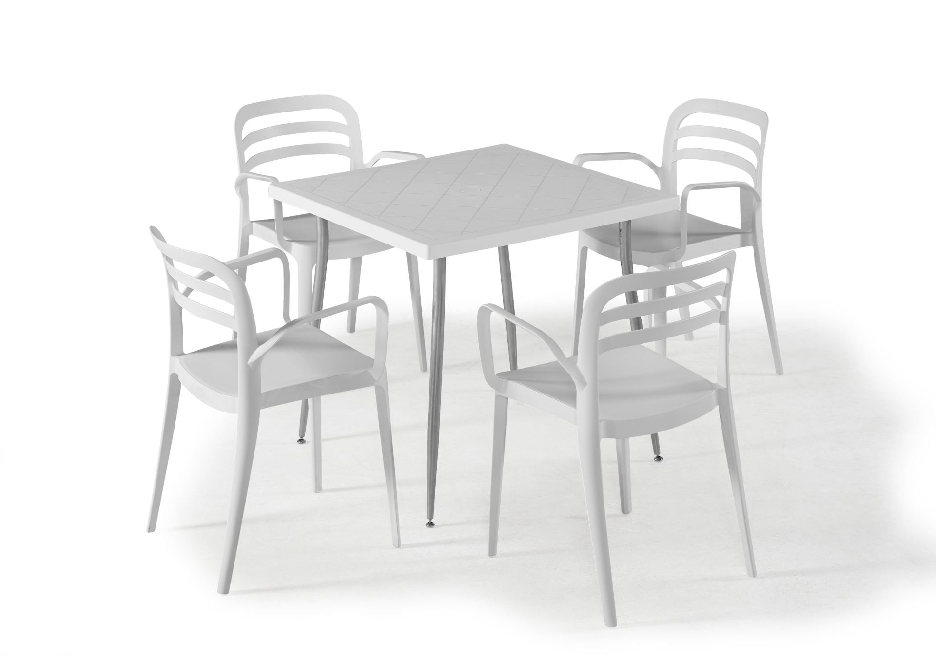Beyaz 4 Kişilik 80x80 cm Dış Mekan Bahçe Masa Sandalye Takımı Otel Mutfak Kafe Restoran Balkon Teras Veranda Kullanımı İçin