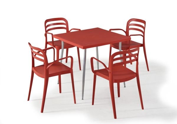 Kırmızı 4 Kişilik Bahçe Masa Sandalye Takımı 80x80 cm