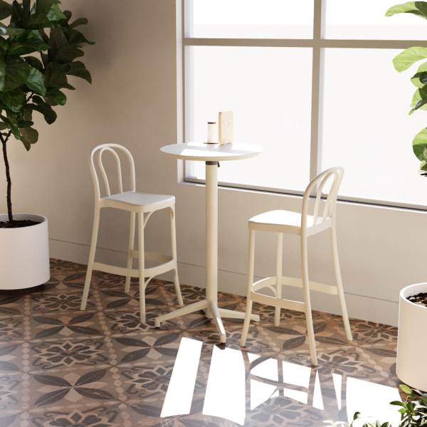 Bahçe Bistro Bar Masa ve Sandalye Takımı 2 Kişilik Bej Dış Mekan Seti