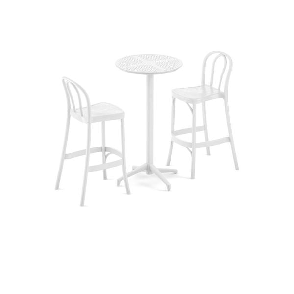 2 Kişilik Beyaz Dış Mekan Bahçe Bistro Bar Masa Sandalye Takımı