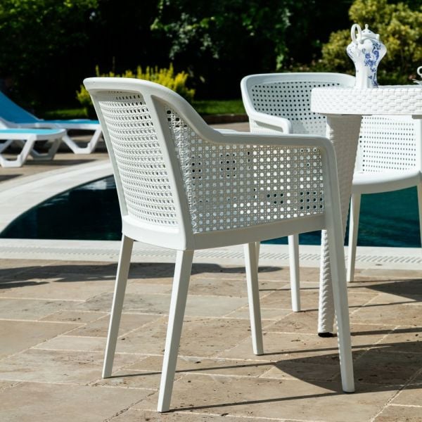 Beyaz 110cm Yuvarlak Bahçe Masa Sandalye 4 Kişilik