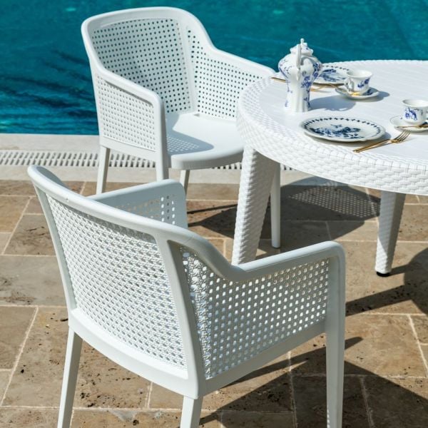 Beyaz 110cm Yuvarlak Bahçe Masa Sandalye 4 Kişilik