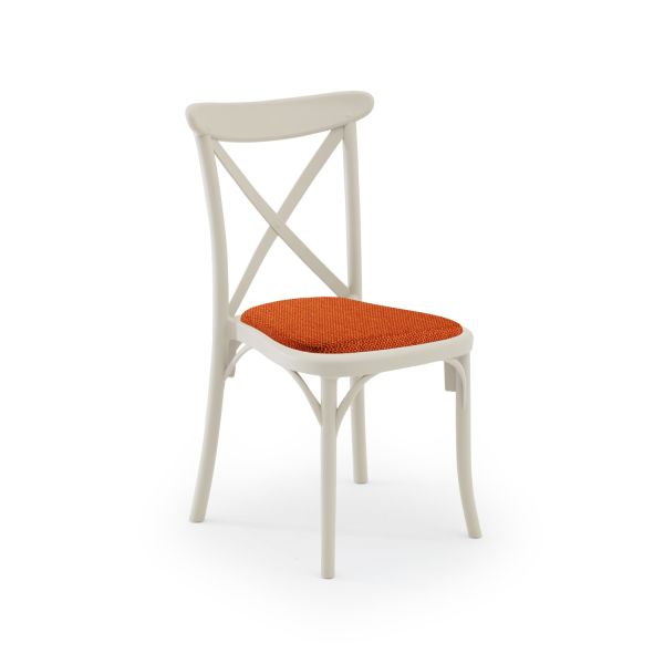 Bej Turuncu Kumaş Döşemeli İstiflenebilir Plastik Sandalye