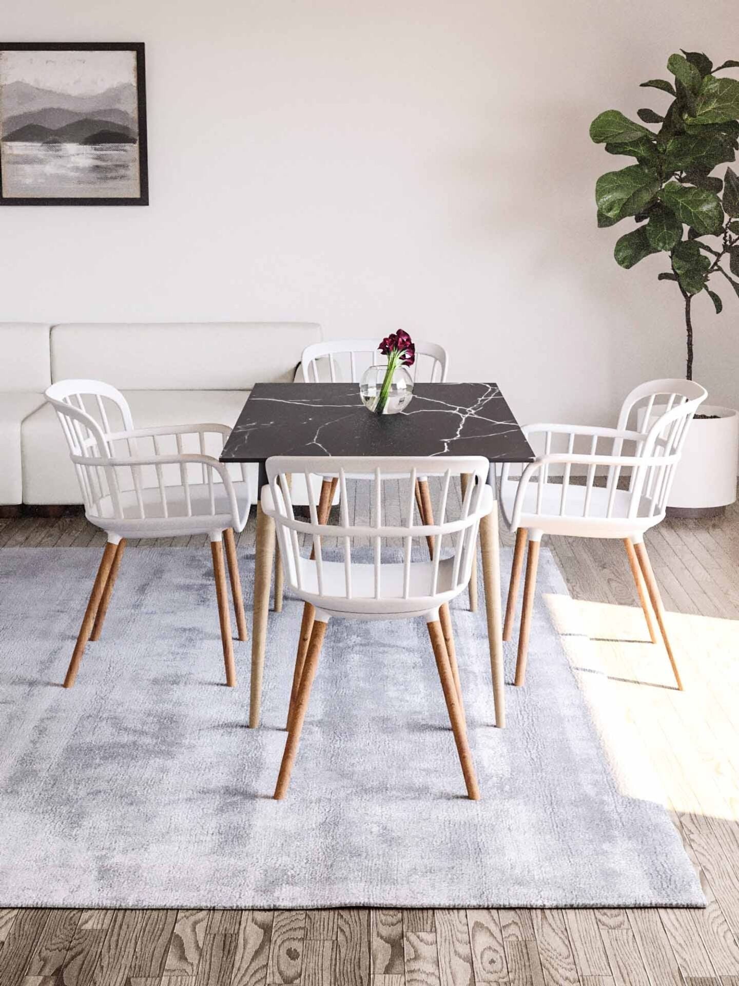 Compact Laminat 90x90 Mutfak Masa Sandalye Takımı 4 Kişilik