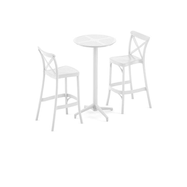 Beyaz Renkli 2 Kişilik Dış Mekan Bahçe Bistro Bar Masa Sandalye Takımı Mutfak Otel Cafe ve Restoran Bahçe Bar Sandalye Takımları