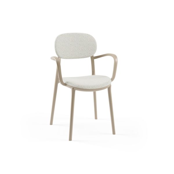 Kum Beji Plastik Kollu Sandalye – Kumaş Döşemeli, Modern, Restoran & Kafe Sandalyesi