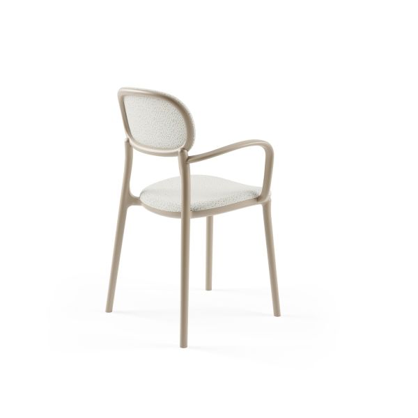 Kum Beji Plastik Kollu Sandalye – Kumaş Döşemeli, Modern, Restoran & Kafe Sandalyesi