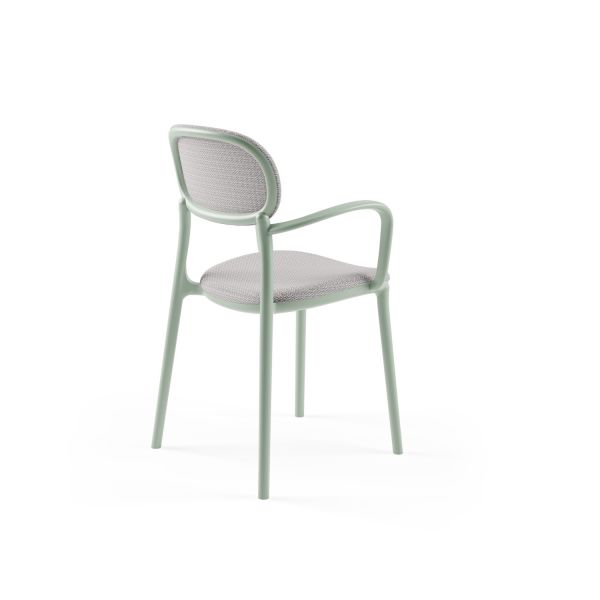 Nil Yeşili Plastik Gri Kumaş Döşemeli Modern Kollu Sandalye İstiflenebilir