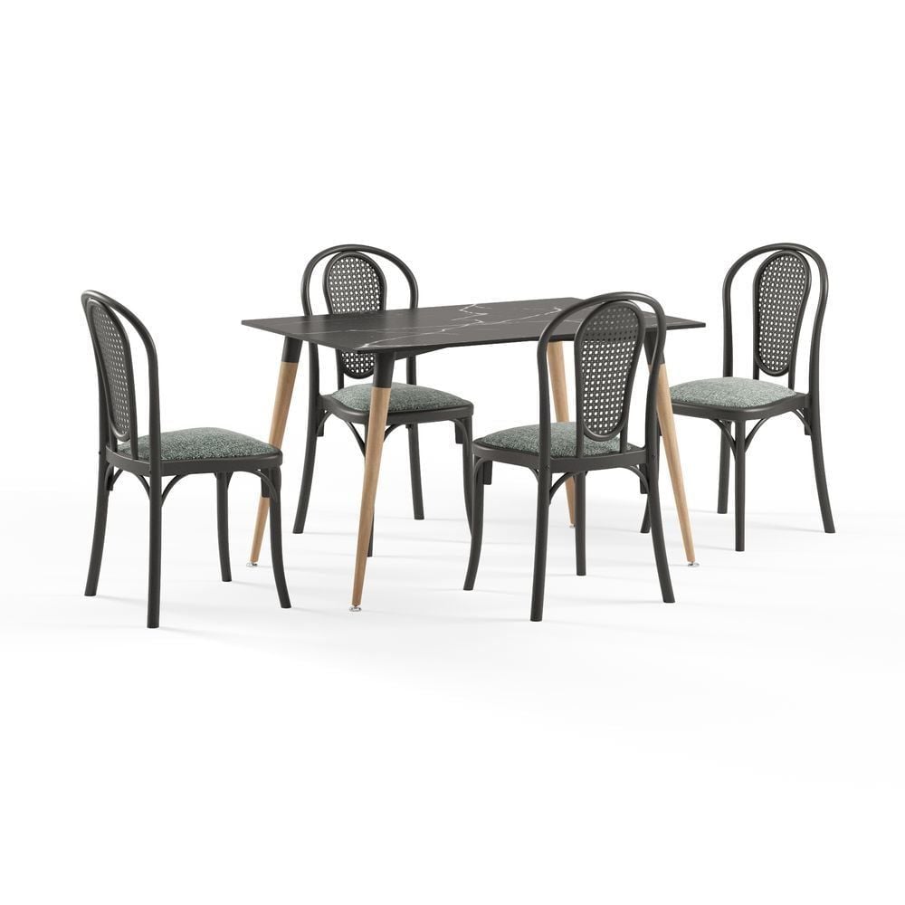 Çizilmeye Karşı Dayanıklı 4 Kişilik Compact Laminat Masa ve Sandalye Takımı 77x120 cm