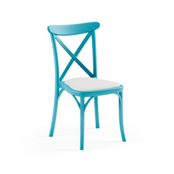 Turkuaz Mavi Beyaz Pedli Plastik Tonet Salon Sandalyesi