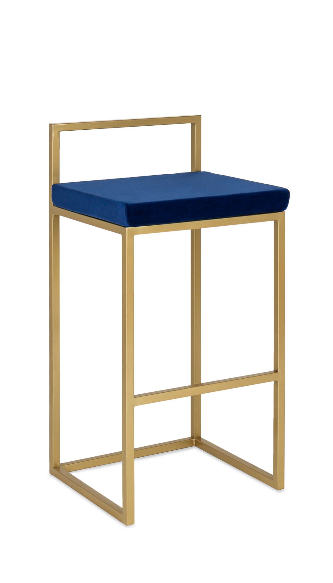 Metal Gold Boyalı Modern Bar Sandalyesi – Mavi Kumaş Döşemeli, Ergonomik ve Şık Bar Taburesi | Cafe, Restoran, Mutfak ve Otel Kullanımı İçin İdeal