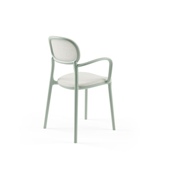 Nil Yeşili Plastik Kumaş Döşemeli Kollu Modern Mutfak Sandalyesi – Dayanıklı, Hafif, İstiflenebilir