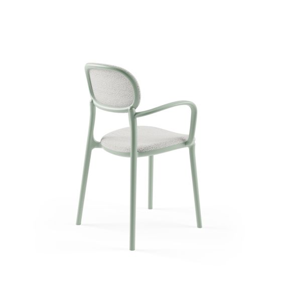 Nil Yeşili Plastik Kumaş Döşemeli Modern Kollu Cafe, Mutfak, Restaurant Sandalyesi Dayanıklı, Hafif, İstiflenebilir