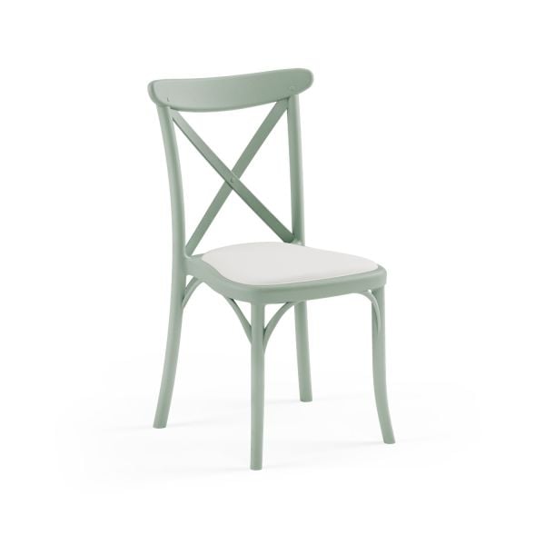 Nil Yeşili Su Geçirmez Beyaz Kumaş Plastik Tonet Sandalye