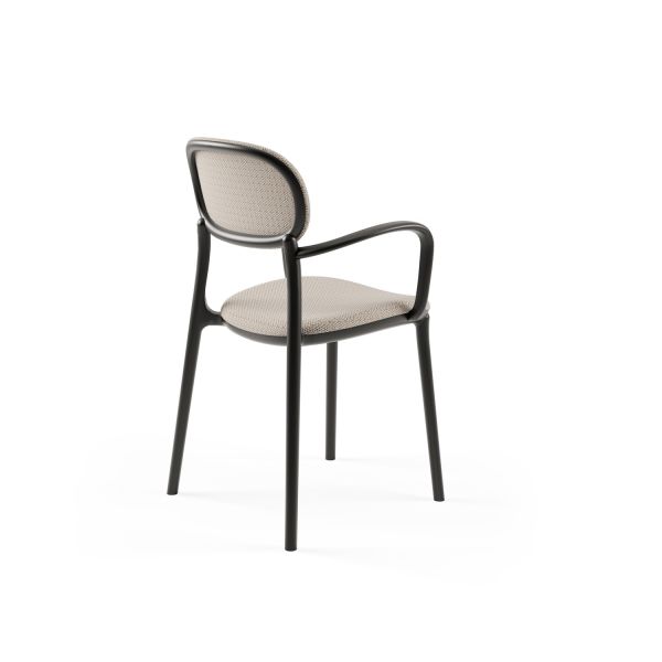 Siyah Plastik Krem Kumaş Döşemeli Modern Kollu Sandalye – Dayanıklı, Hafif ve Çok Amaçlı Mutfak & Cafe Sandalyesi